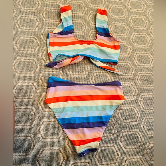 High-Waisted Rainbow Striped Bikini Set - Picture 2 of 2